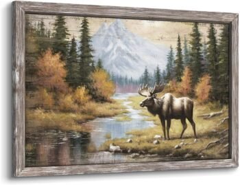 old barn Moose Wooden Framed Wall Art Wildlife Picture 16x12 Inch