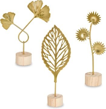 Gold Metal Leaf Tabletop Ornaments Set of 3