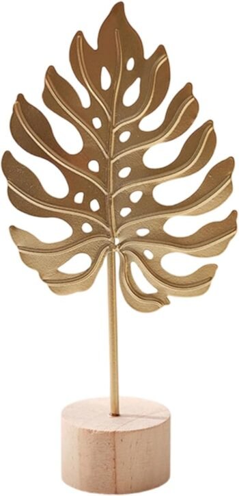 Elegant Metal Leaf Statue with Wood Base