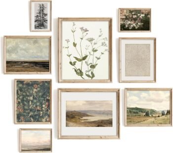 Vintage Wall Art Decor Prints Farmhouse Light Naturals Wall Decor A Light Vintage Aesthetic Set of 9 Gallery Prints Vintage French Country Canvas Wall Art Prints Nature Landscape Flower Botanical Painting Poster Rustic Cottagecore Art