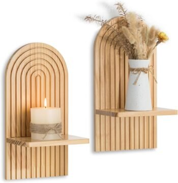 Boho Wall Decor Set of Two: Wood Wall Candle Holder