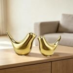 Small Ceramic Bird Figurines Matte Gold Set