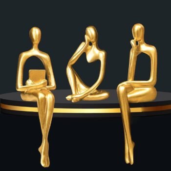Gold Reading Contemplative Statues Set of 3