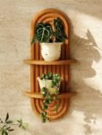Boho Wall Decor Plant Wall Shelf Wood Plant Holder 2 Tier Brown