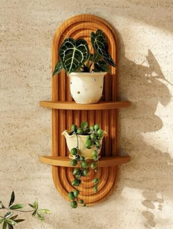 Boho Wall Decor Plant Wall Shelf Wood Plant Holder 2 Tier Brown