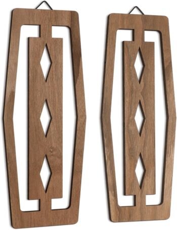 2 Pcs Modern Mid Century Wall Art Wood, Dark Brown
