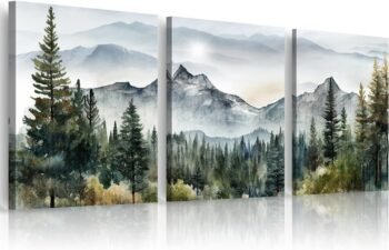 Wall Art for Living Room Modern Wall Decor for Bedroom Office Decor Abstract Mountain Forest Landscapes Ink Painting 3 Piece Framed Canvas Art Prints Ready to Hang Wall Pictures Home Decor
