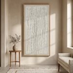 Large Framed Neutral Beige Minimalist Abstract Wall Art, Vertical 30x60 In