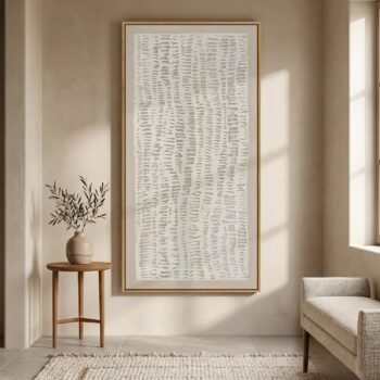 Large Framed Neutral Beige Minimalist Abstract Wall Art, Vertical 30x60 In