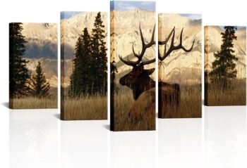 Wall Decor - Deer In Autumn Forest Painting Giclee Prints Wildlife Pictures Animal Elk Poster Canvas Art Wall Decor Modern Framed Artwork