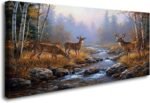 Deer Wall Art Autumn Forest Canvas Print Wildlife Landscape Painting Framed Yellow Rustic Nature Animal Pictures for Cabin Living Room Bedroom Decor (Framed, 40" L x 20" W)