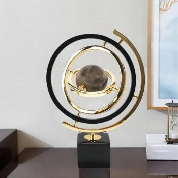 Modern Abstract Metal Globe Ornament with Stand