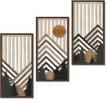 Boho Mountain Wall Art Set of 3, Rustic Wooden Wall Decor, Nature-Inspired Geometric Artwork, Mid-Century Modern Aesthetic for Living Room, Bedroom, Office Brown 16.5 x 8.6 inch