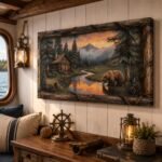 Rustic Forest Bear Wall Art, Vintage Mountain Woodland Animal Bear Pictures Wall Decor, Nature Wildlife Animal Brown Bears Painting Poster, Cabin Canvas Art, Hunting Decor for Home 40x20 Inches