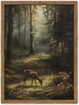 Framed Vintage Forest Deer Canvas Wall Art, Rustic Nature Landscape Paintings Wall Decor, Woodland Animal Pictures Prints Cottagecore Home Decor for Living Room Bedroom Office 8x10inch
