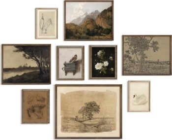 9Pcs Vintage Gallery Wall Art Decor Prints Neutral Farmhouse Wall Decor Nature Landscape Botanical Painting Moody Poster Retro French Country Moody Paintings Rustic Cottagecore Brown Tones Decor - Unframed