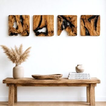 4-Piece Cedar Wood Wall Art Set, Rustic Abstract Home Decor