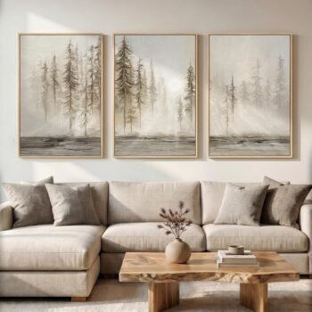 Large Framed Neutral Abstract Landscape Wall Art for Living Room, 24x36 In