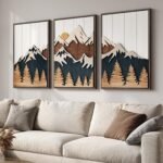 Large Framed 3D Wood Mountain Wall Art Decor for Living Room, 24x36 Inch