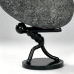 Metal Man Carrying Stone Inspirational Desk Ornament