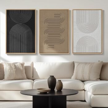 Large Framed Boho Black White Abstract Wall Art for Living Room, 24x36 In