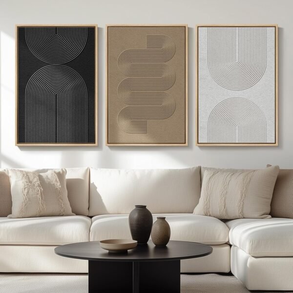 Large Framed Boho Black White Abstract Wall Art for Living Room, 24x36 In