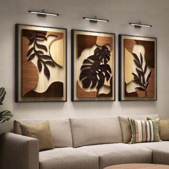 Large Framed 3D Wood Boho Tropical Wall Decor for Living Room, 24x36 Inch