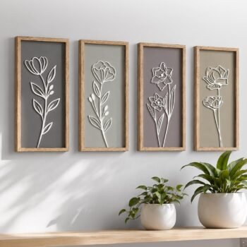 3d Framed Wall Art, Set of 4, Floral Boho Wall Decor