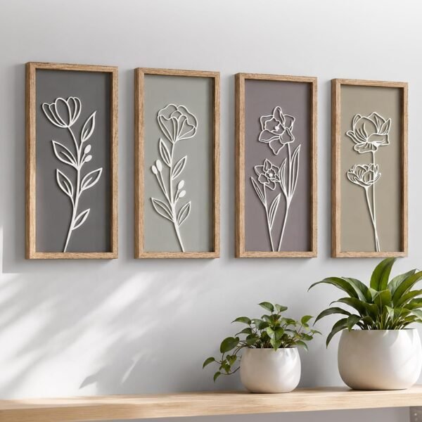 3d Framed Wall Art, Set of 4, Floral Boho Wall Decor