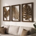 Large Framed Boho Cutout Carved Wood Wall Art for Living Room, 24x36 Inch