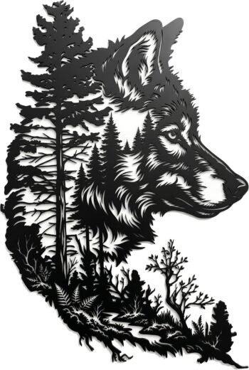 Wolf Metal Wall Art, Rustic Wolf Wall Decor, Black, 16.1 x 11 Inch