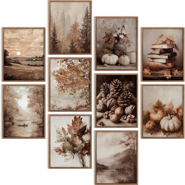 10Pcs 8x10 inch Fall Wall Art Prints, Retro Rustic Aesthetic Vintage Autumn Scenery Posters for Living Room Bedroom Fall Thanksgiving Decorations (Unframed, Style 02)
