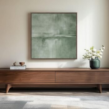 Framed Modern Green Abstract Wall Art Decor for Living Room, 30x30 In
