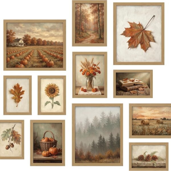 12Pcs Gallery Fall Wall Art Prints, Unframed Vintage Autumn Poster for Home