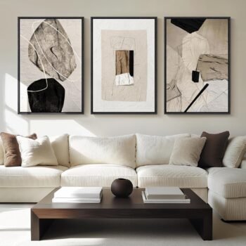 Large Framed Neutral Abstract Wall Art for Living Room,Set of 3, 24x36 In
