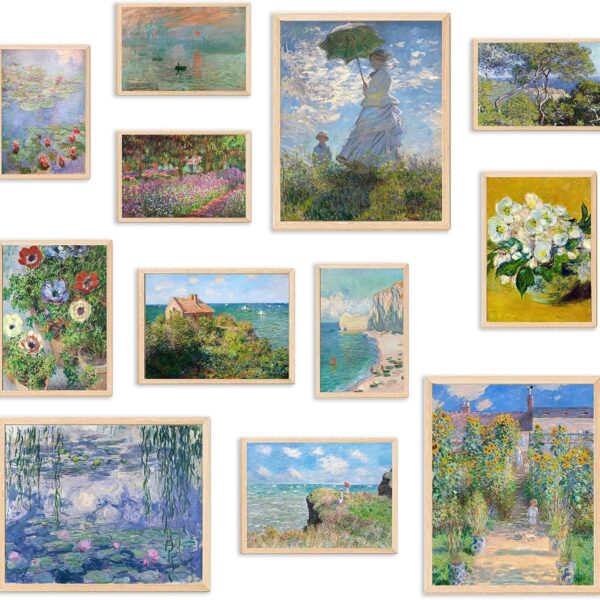 Claude Monet Eclectic Wall Art, Monet Prints for Wall Decor, Eclectic Home Decor Canvas Impressionist Painting, Monet Water Lilies Exhibition Poster for Room Aesthetic, Classic Monet Gallery Art Prints Maximalist Decor - UNFRAMED