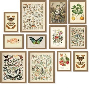 Cottagecore Wall Art Set, 12 Pcs Vintage Botanical Prints