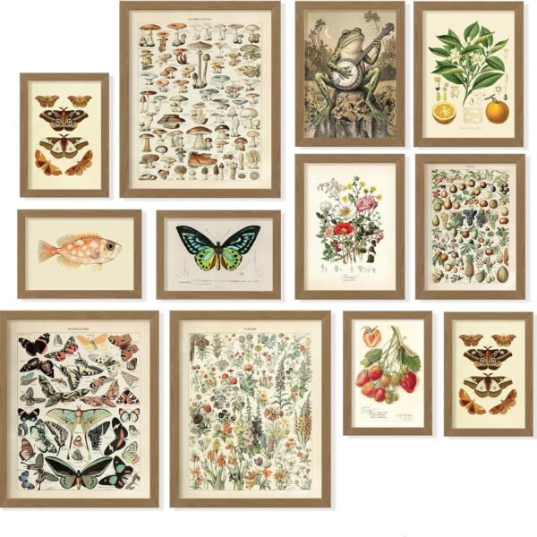 Cottagecore Wall Art Set, 12 Pcs Vintage Botanical Prints