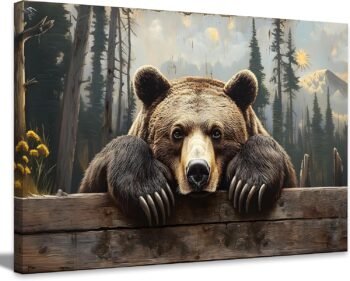 Nature Forest Bear Canvas Wall Art Wild Animals Forest Painting Picture Wall Decor Brown Bear in the Moutain Posters Print Artwork for Bathroom Bedrooms Living Rooms Home Decor