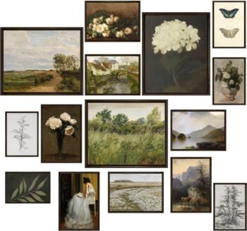 15 Pcs Vintage Wall Art Decor, Vintage Posters for Room, Vintage Art Prints, Moody gallery wall art, Wall Print for Bedroom, Eclectic French Country Botanical Painting (Unframed)