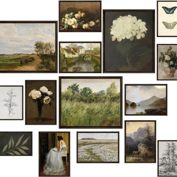 15 Pcs Vintage Wall Art Decor, Vintage Posters for Room, Vintage Art Prints, Moody gallery wall art, Wall Print for Bedroom, Eclectic French Country Botanical Painting (Unframed)